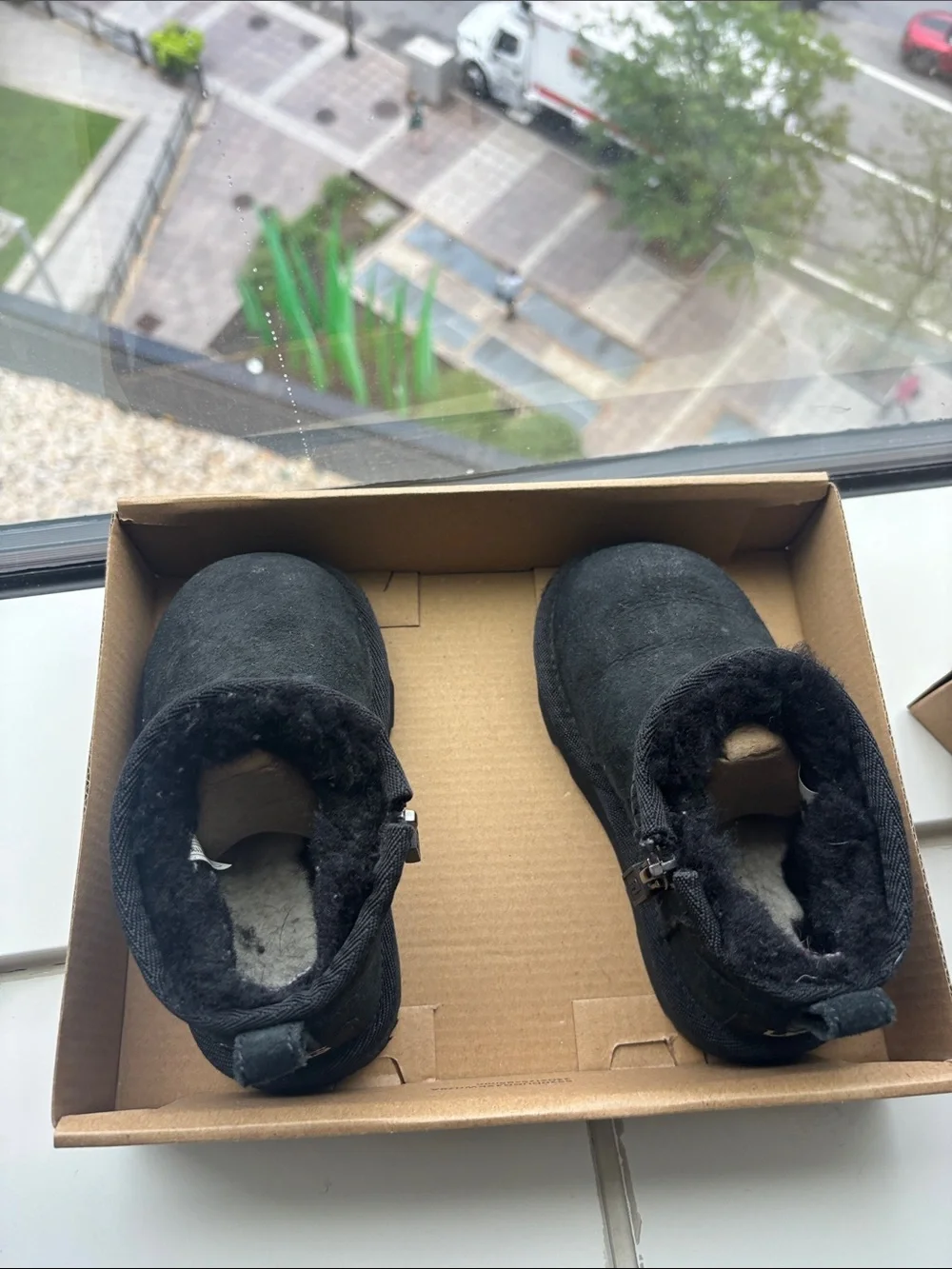 UGG Black Infant Mini Booties with Shearling Trim